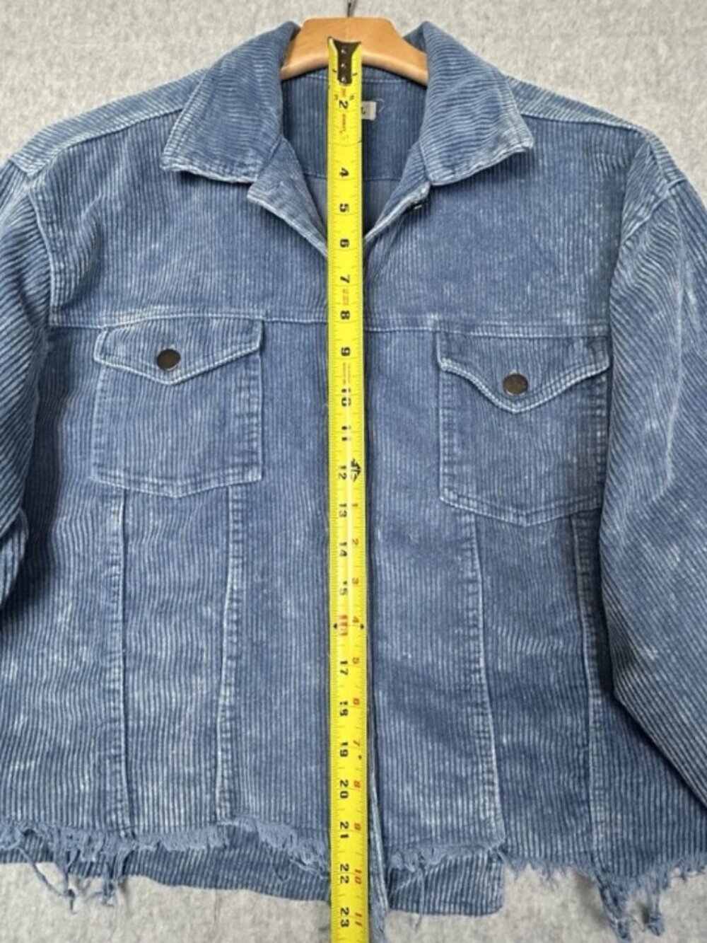 POL Corduroy Jacket Raw Hem Ripped Distressed Light Blue Casual Button Front M - Picture 11 of 13